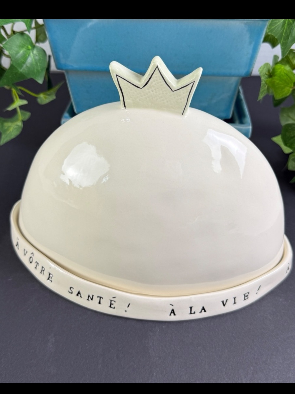 Rae Dunn Crown Cloche Tray Set Bon Appetit French Cream Ceramic Rare PLEASE READ
